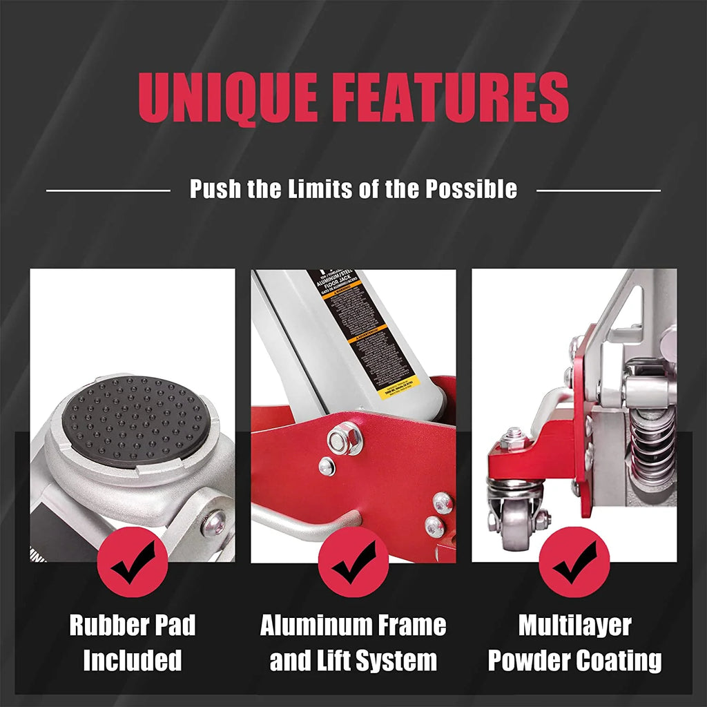Big Red 1.5 Ton Floor Jack Aluminum and Steel Hydraulic Low Profile Car Jack Quick Lift (3,000 lb) Capacity,Red