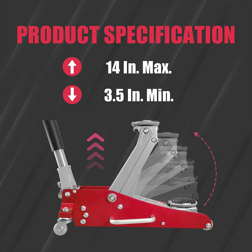 Big Red 1.5 Ton Floor Jack Aluminum and Steel Hydraulic Low Profile Car Jack Quick Lift (3,000 lb) Capacity,Red