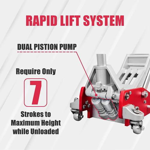 BIG RED 3 Ton Professional Low Profile Aluminum Floor Jack Steel Hydraulic Car Lift Jack,Red