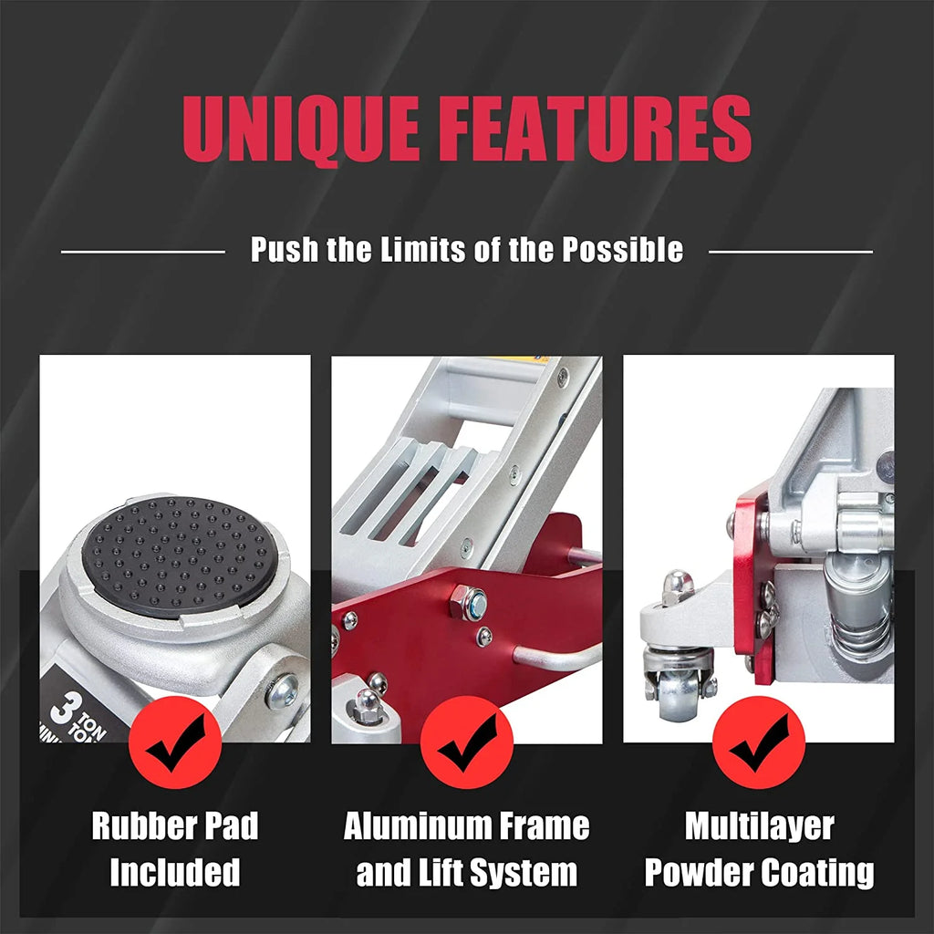 BIG RED 3 Ton Professional Low Profile Aluminum Floor Jack Steel Hydraulic Car Lift Jack,Red