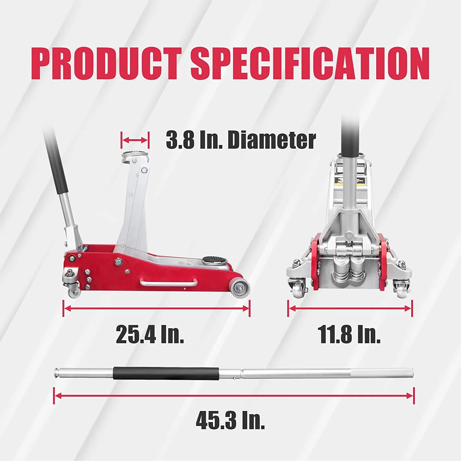 BIG RED 3 Ton Professional Low Profile Aluminum Floor Jack Steel Hydraulic Car Lift Jack,Red