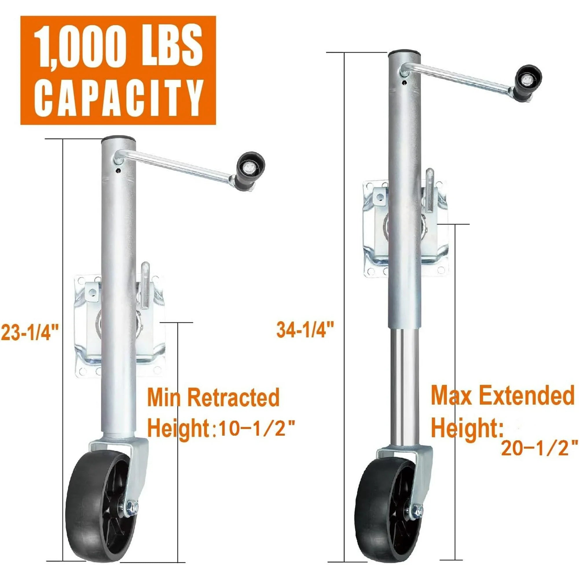 BIG RED Boat Trailer Jack 6" Singel Wheel Swing-Back Bolt-on Steel Trailer Jack,1000 lbs