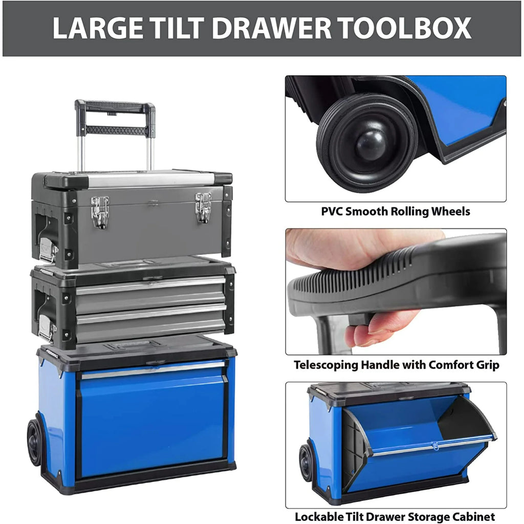 Big Red Stackable Rolling Tool Box/Chest/Cabinet with Drawerd and Wheels for Garage Workshop