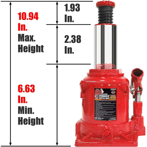 Big Red 20 Ton Hydraulic Stubby Low Profile Welded Bottle Jack for Car (40,000 lbs) Capacity, Red
