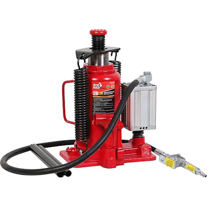 BIG RED 20 Ton Pneumatic Air Hydraulic Car Bottle Jack with Manual Hand Pump, Red