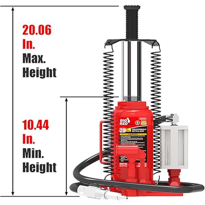 BIG RED 20 Ton Pneumatic Air Hydraulic Car Bottle Jack with Manual Hand Pump, Red