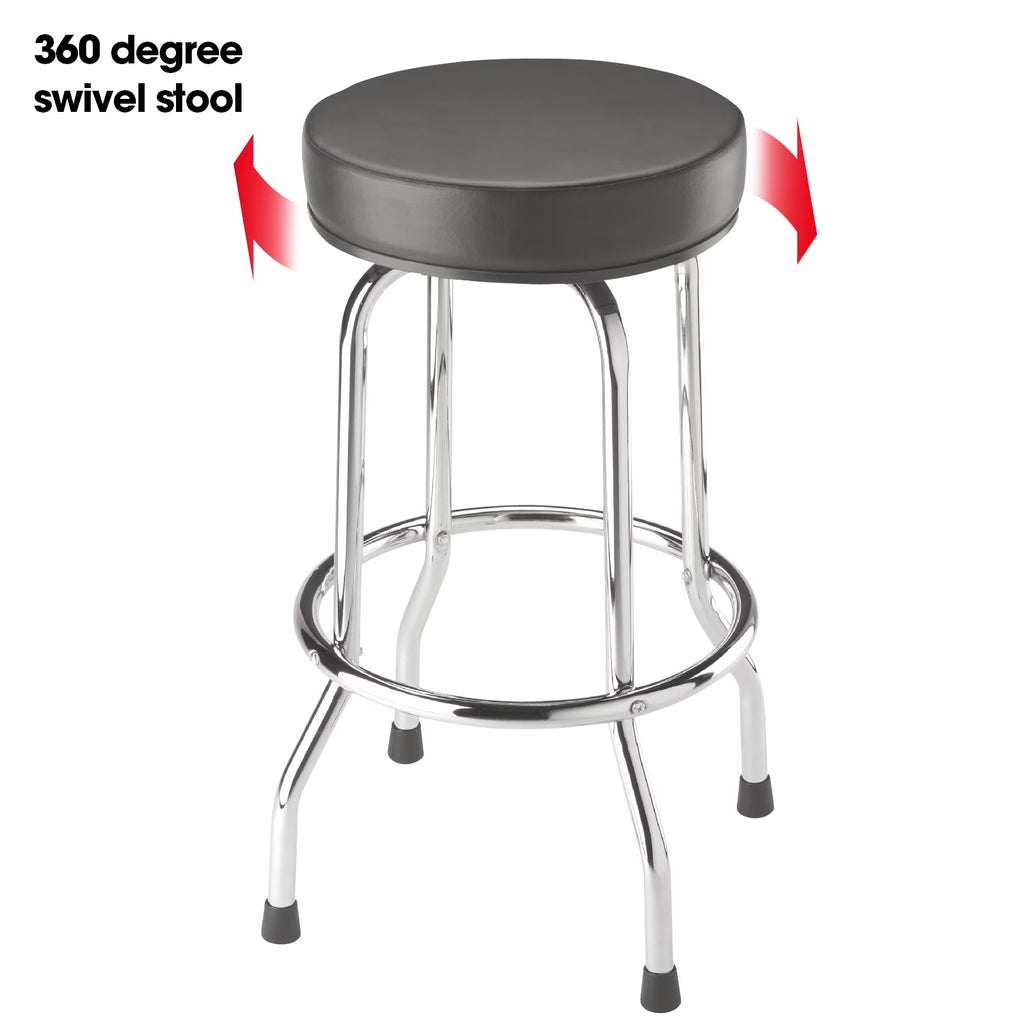 BIG RED Swivel Bar Stool: Padded Garage/Shop Seat with Chrome Plated Legs