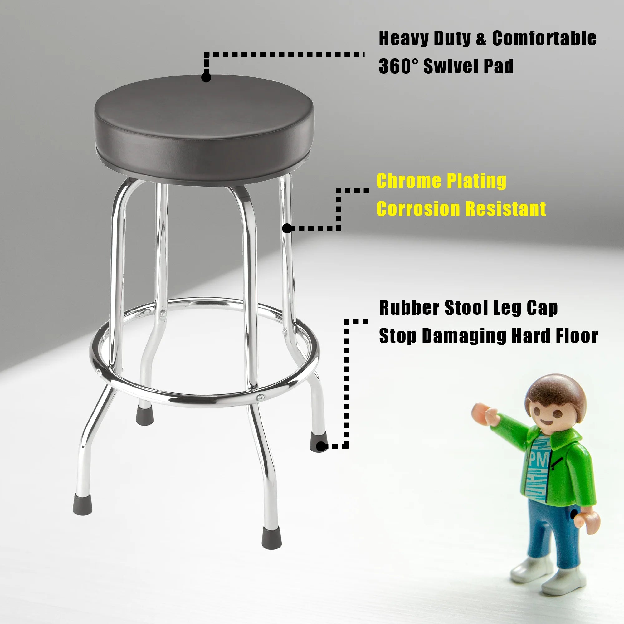 BIG RED Swivel Bar Stool: Padded Garage/Shop Seat with Chrome Plated Legs